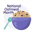 National Oatmeal Month, healthy cereal dish with berries on poster design