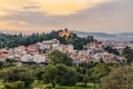 The National Observatory of Athens city at the top of the Nymphs Hill in Thissio, Greece. Sunset