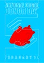 National organ donor day. Hands hold heart. 14th of February. Postcard, poster for holiday