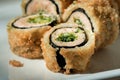 National Oriental food sushi hot rolls tempura closeup Royalty Free Stock Photo