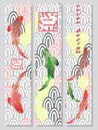 National Oriental pattern, colorful fish scales koi carp and silhouettes of Koi carp. Royalty Free Stock Photo