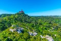 National palace in Pena and the moorish castle at Sintra in Portugal Royalty Free Stock Photo