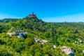 National palace in Pena and the moorish castle at Sintra in Portugal Royalty Free Stock Photo