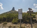 National Park of Barbagia, Nuoro, Sardinia, Italy, September 16, 2020: View of tourist guidepost and notice sign of