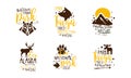 National Park Eco Club Logo Templates Design Set, Taiga, Forest, Protection of Nature Hand Drawn Emblems Vector