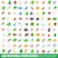 100 national park icons set, isometric 3d style Royalty Free Stock Photo