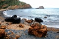 Beach with black sand, Elba Island , Italy