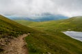 National Park Lake District, Helvellyn Hills, view while climbing Lake Thirlmere and Red Tarm, crossing Striding Edge and Swirral Royalty Free Stock Photo