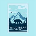 national park outdoor minimalist vintage poster illustration template graphic design. wildlife bear at forest with simple retro Royalty Free Stock Photo