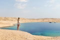 National park Ras Mohammed in Egypt. beautiful seaside with a sandy beach. Landscape with desert, blue sky and sea. Sea Royalty Free Stock Photo