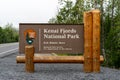 National Park sign for Exit Glacier in Kenai Fjords National Park in Alaska
