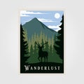 National park wanderlust vintage poster vector illustration design, wild deer background Royalty Free Stock Photo