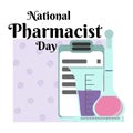 National Pharmacist Day, design of a postcard or banner about professional activities