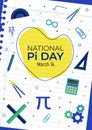 National Pi Day Vertical Poster Vector Illustration. March 14 Awareness Celebration. Mathematical constant number used in formulae