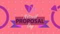 National Proposal Day vector banner design with beautiful pink and purple color pallet, heart shape pattern, wedding rings.