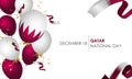 National Qatar day, December 18, Qatar flag, flags, balloons and ribbons, Realistic vector for Qatar day.
