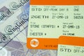 National rail train tickets placed on top 20 pound banknotes Royalty Free Stock Photo