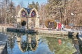National resort park of Kislovodsk, Russia. Mirror Pond and Glass Jet Pavilion