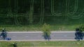 National road seen from drone, truck traces