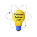 National Science Day. Light bulb and atom symbol isolated on white background. Royalty Free Stock Photo