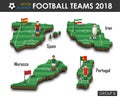National soccer teams 2018 group B . Football player and flag on 3d design country map . isolated background . Vector for internat Royalty Free Stock Photo