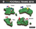 National soccer teams 2018 group C . Football player and flag on 3d design country map . isolated background . Vector for internat Royalty Free Stock Photo