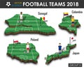 National soccer teams 2018 group H . Football player and flag on 3d design country map . isolated background . Vector for internat Royalty Free Stock Photo