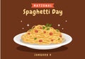 National Spaghetti Day on 4th January with a Plate of Italian Noodles or Pasta Different Dishes in Flat Cartoon Illustration Royalty Free Stock Photo