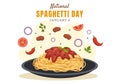 National Spaghetti Day on 4th January with a Plate of Italian Noodles or Pasta Different Dishes in Flat Cartoon Illustration Royalty Free Stock Photo