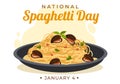 National Spaghetti Day on 4th January with a Plate of Italian Noodles or Pasta Different Dishes in Flat Cartoon Illustration Royalty Free Stock Photo