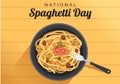 National Spaghetti Day on 4th January with a Plate of Italian Noodles or Pasta Different Dishes in Flat Cartoon Illustration Royalty Free Stock Photo