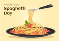 National Spaghetti Day on 4th January with a Plate of Italian Noodles or Pasta Different Dishes in Flat Cartoon Illustration Royalty Free Stock Photo