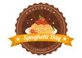 National Spaghetti Day on 4th January with a Plate of Italian Noodles or Pasta Different Dishes in Flat Cartoon Illustration Royalty Free Stock Photo