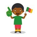 National sport team fan from Cameroon with flag and glove Vector Illustration