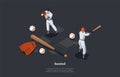 National Sport Of USA, Baseball Concept. Pitcher, Player On The Fielding Team Throwing A Ball Which A Player On The