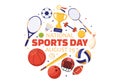 National Sports Day Vector Illustration with Sportsperson from Different Sport in Flat Cartoon Hand Drawn Landing Page Background