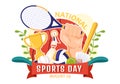 National Sports Day Vector Illustration with Sportsperson from Different Sport in Flat Cartoon Hand Drawn Landing Page Background