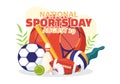 National Sports Day Vector Illustration with Sportsperson from Different Sport in Flat Cartoon Hand Drawn Landing Page Background