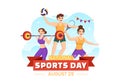 National Sports Day Vector Illustration with Sportsperson from Different Sport in Flat Cartoon Hand Drawn Landing Page Background