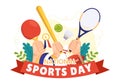 National Sports Day Vector Illustration with Sportsperson from Different Sport in Flat Cartoon Hand Drawn Landing Page Background