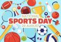 National Sports Day Vector Illustration with Sportsperson from Different Sport in Flat Cartoon Hand Drawn Landing Page Background