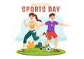 National Sports Day Vector Illustration with Sportsperson from Different Sport in Flat Cartoon Hand Drawn Landing Page Background