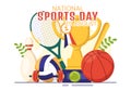 National Sports Day Vector Illustration with Sportsperson from Different Sport in Flat Cartoon Hand Drawn Landing Page Background