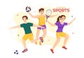 National Sports Day Vector Illustration with Sportsperson from Different Sport in Flat Cartoon Hand Drawn Landing Page Background