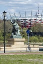 National Stadium and Statue of Mermaid in Warsaw, Poland