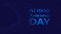 National Stress Awareness Day for background banner poster. Neon face silhouette