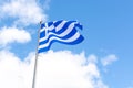 National symbol of Greece, blue-white greek flag, sea water and blue sky, copy space Royalty Free Stock Photo
