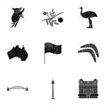 National symbols of australia. Web icon on Australia theme.Australia icon in set collection on black style vector symbol