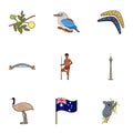 National symbols of australia. Web icon on Australia theme.Australia icon in set collection on cartoon style vector