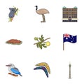 National symbols of australia. Web icon on Australia theme.Australia icon in set collection on cartoon style vector